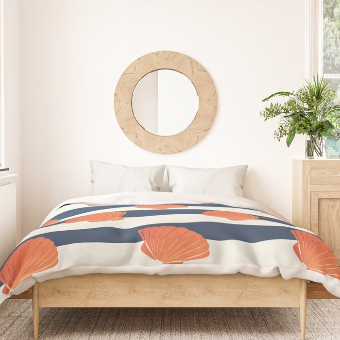 Orange clamshell and navy stripes Duvet Cover Gallery Image 3