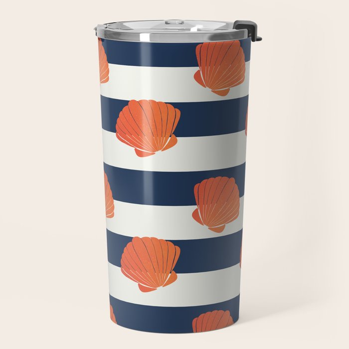 Orange clamshell and navy stripes Travel Mug Gallery Image 2