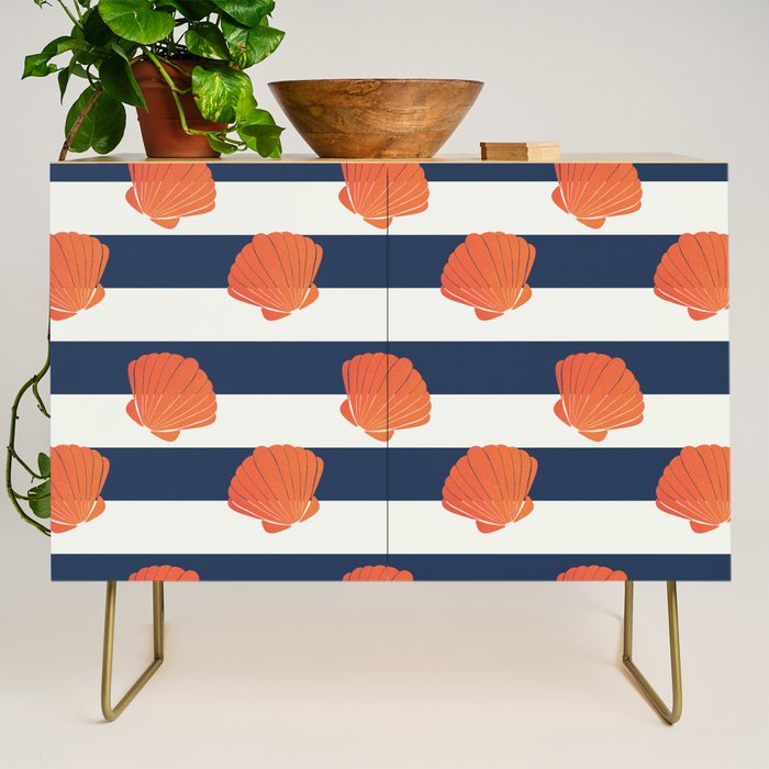 Orange clamshell and navy stripes Credenza Gallery Image 1