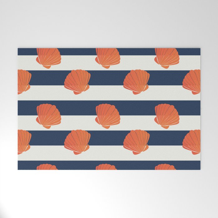 Orange clamshell and navy stripes Welcome Mat Gallery Image 1