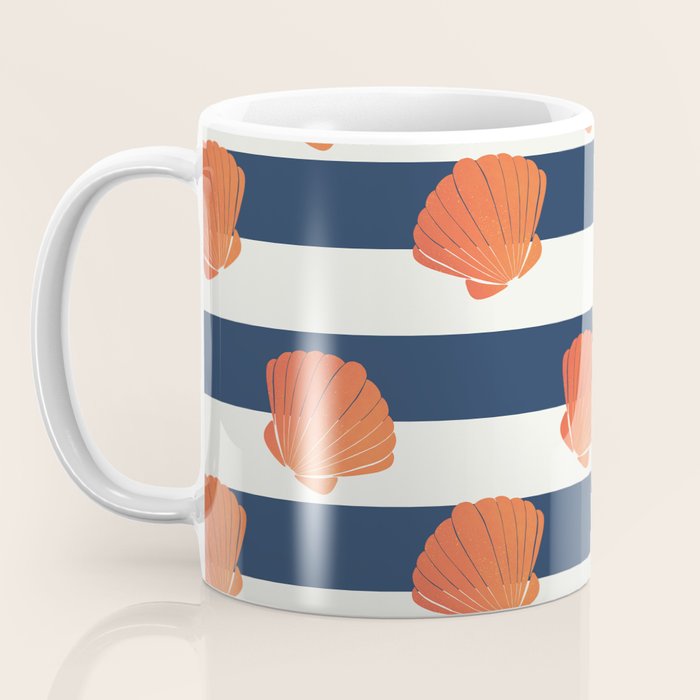 Orange clamshell and navy stripes Coffee Mug Gallery Image 3