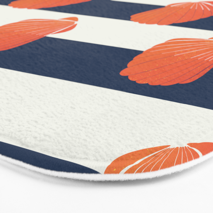 Orange clamshell and navy stripes Bath Mat Gallery Image 3