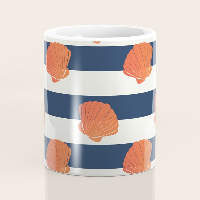 Orange clamshell and navy stripes Coffee Mug Gallery Image 4