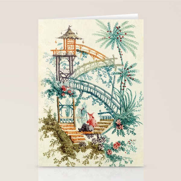 Enchanted Waterfall Garden 19th Century Chinoiserie Stationery Card Gallery Image 1