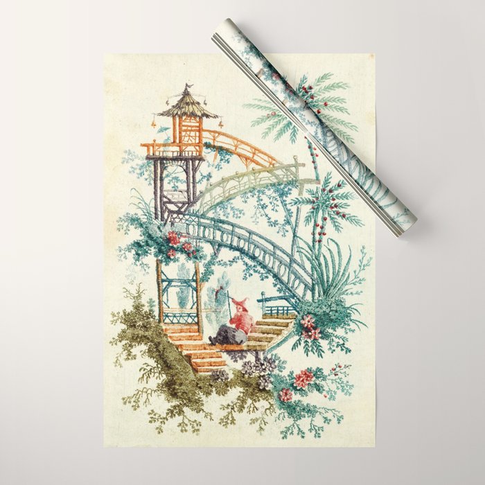 Enchanted Waterfall Garden 19th Century Chinoiserie Wrapping Paper Gallery Image 1