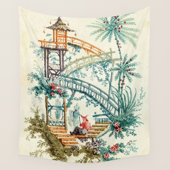 Enchanted Waterfall Garden 19th Century Chinoiserie Wall Tapestry Gallery Image 1