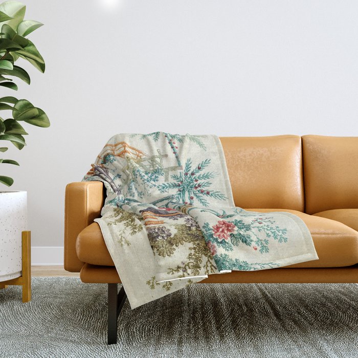 Enchanted Waterfall Garden 19th Century Chinoiserie Throw Blanket Gallery Image 1