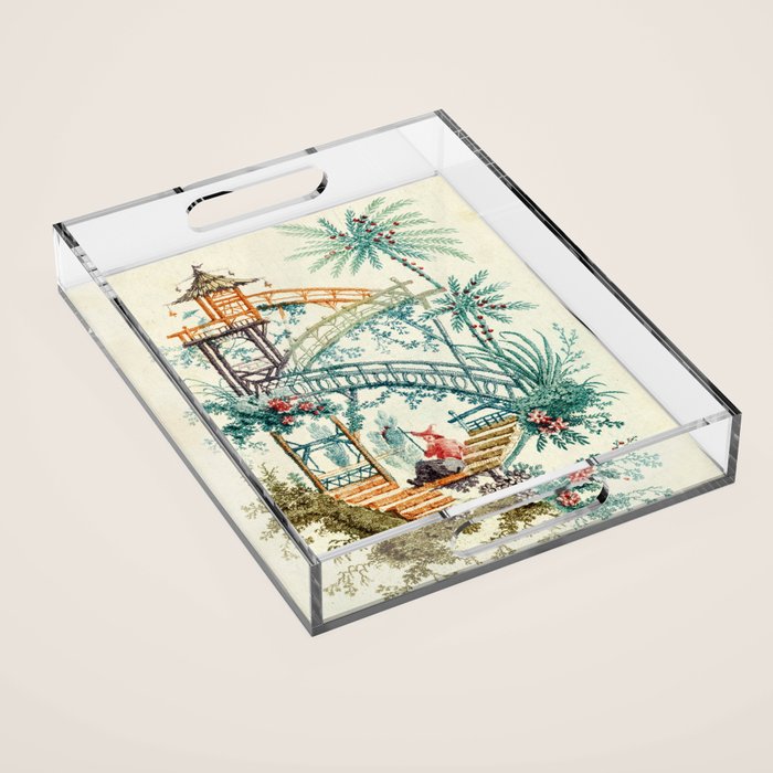 Enchanted Waterfall Garden 19th Century Chinoiserie Acrylic Tray Gallery Image 1