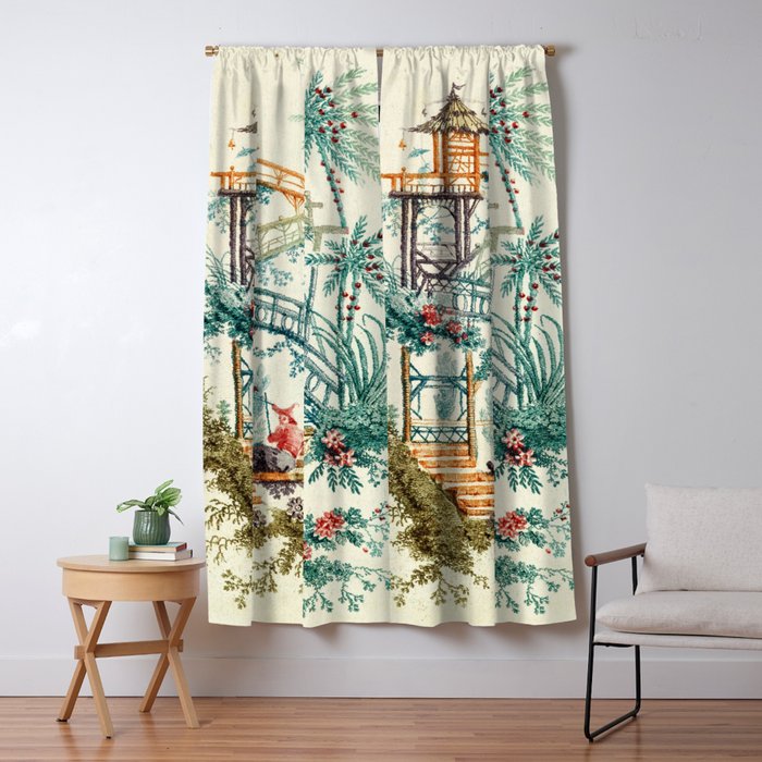 Enchanted Waterfall Garden 19th Century Chinoiserie Window Curtain Gallery Image 5