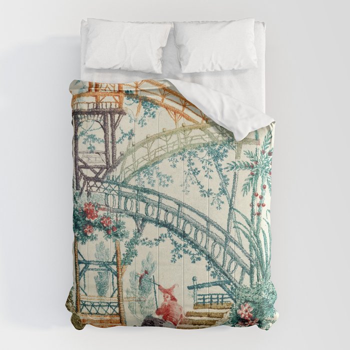 Enchanted Waterfall Garden 19th Century Chinoiserie Comforter Gallery Image 1