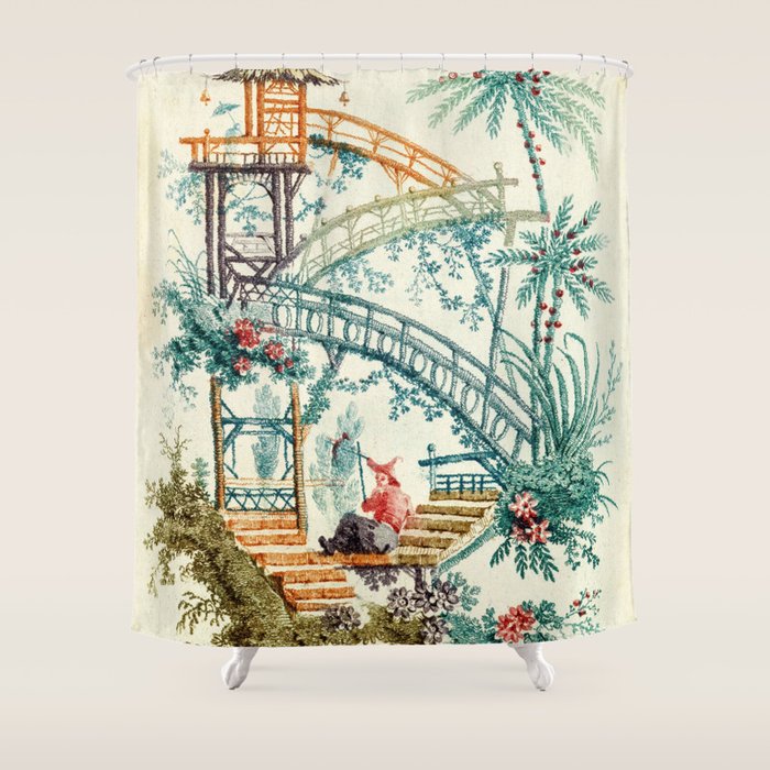 Enchanted Waterfall Garden 19th Century Chinoiserie Shower Curtain Gallery Image 1