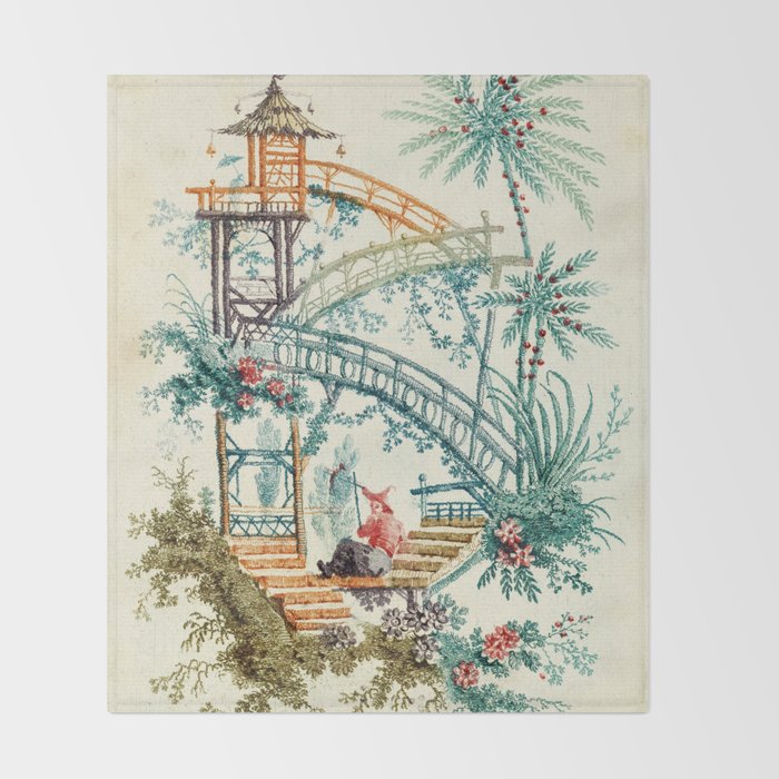 Enchanted Waterfall Garden 19th Century Chinoiserie Throw Blanket Gallery Image 2