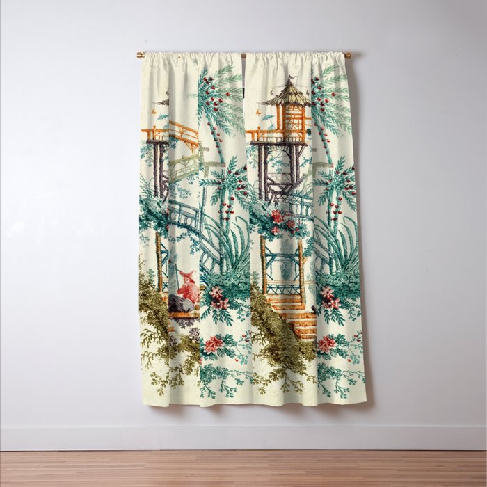 Enchanted Waterfall Garden 19th Century Chinoiserie Window Curtain Gallery Image 3