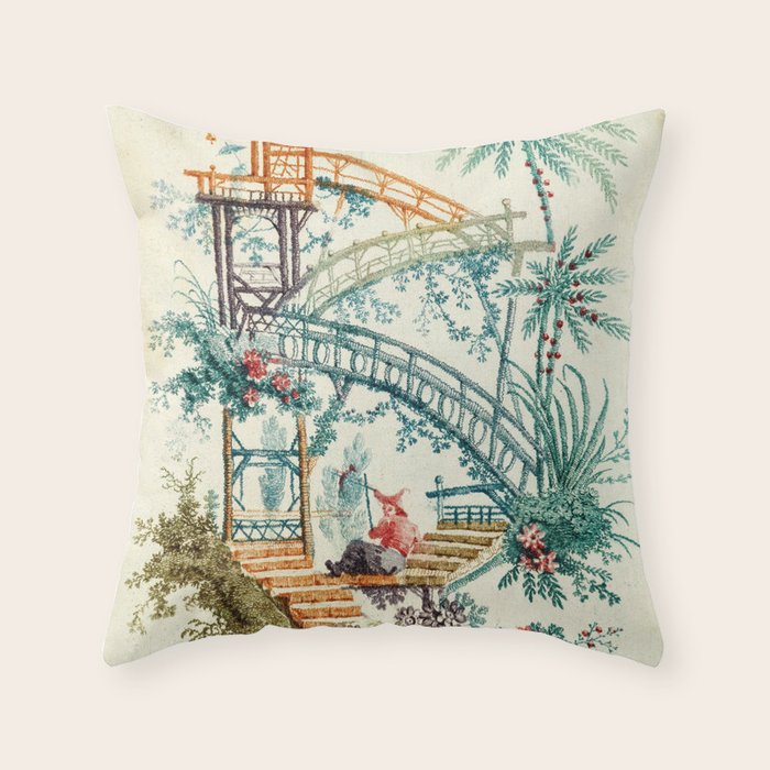 Enchanted Waterfall Garden 19th Century Chinoiserie Throw Pillow Gallery Image 1