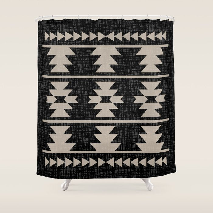 Southwestern Pattern 129 Black and Linen Shower Curtain Gallery Image 1
