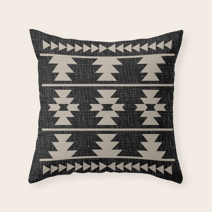 Southwestern Pattern 129 Black and Linen Throw Pillow Gallery Image 6