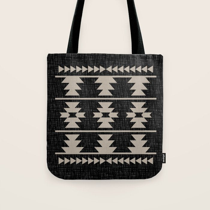 Southwestern Pattern 129 Black and Linen Tote Bag Gallery Image 1