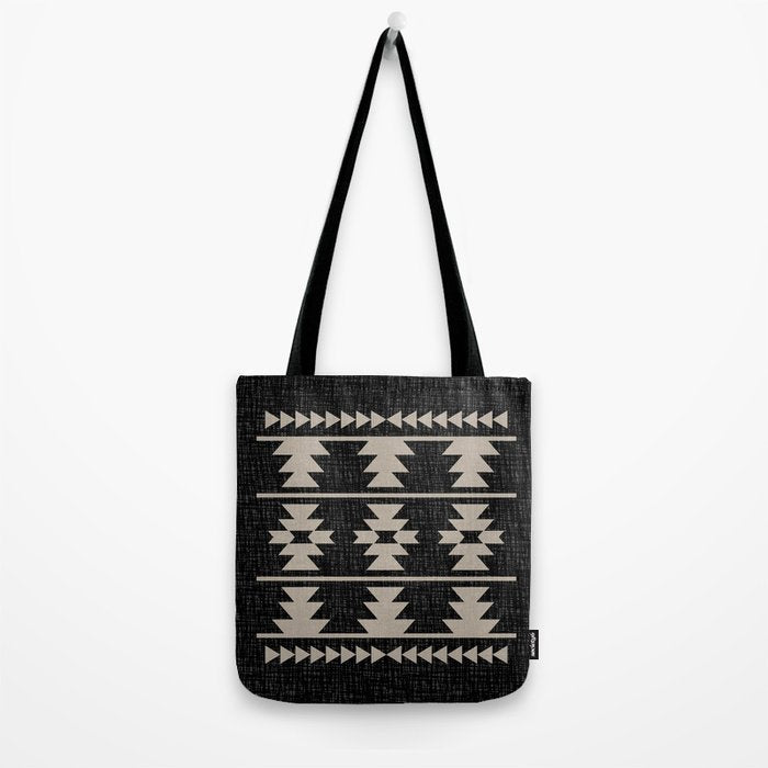 Southwestern Pattern 129 Black and Linen Tote Bag Gallery Image 2