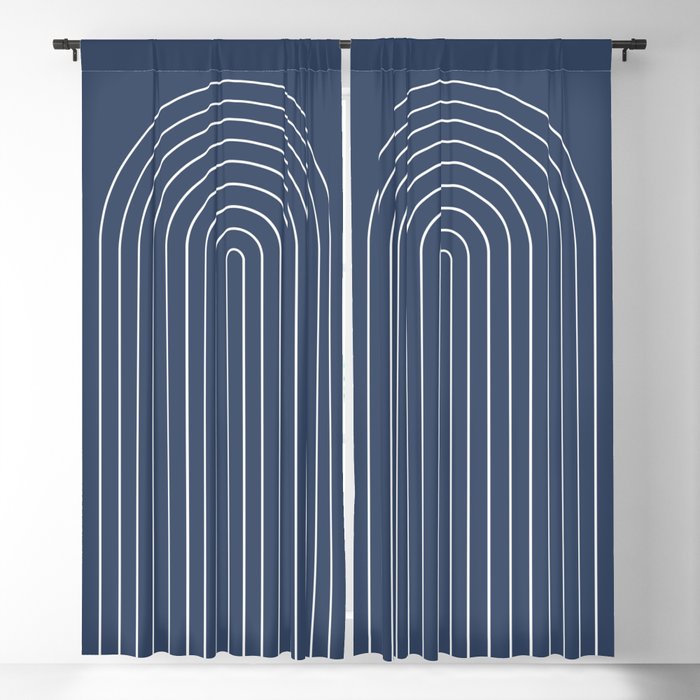 Minimal Arch XIV Navy Blue Modern Geometric Lines Window Curtain Gallery Image 5