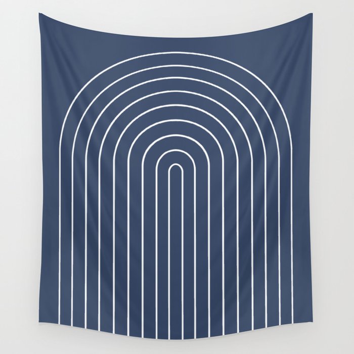 Minimal Arch XIV Navy Blue Modern Geometric Lines Wall Tapestry Gallery Image 1