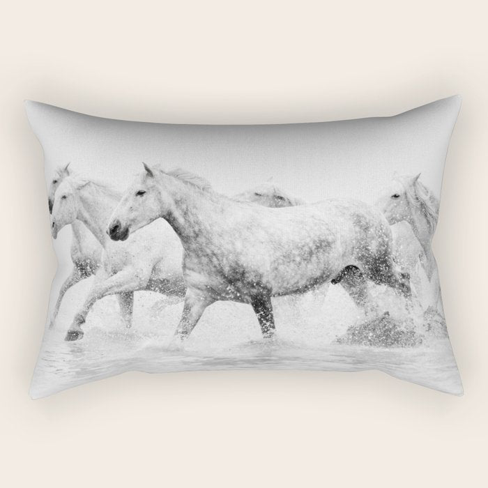 Wild Horses - Black and White Photography Rectangular Pillow Gallery Image 1