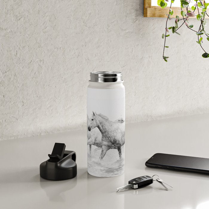 Wild Horses - Black and White Photography Water Bottle Gallery Image 4