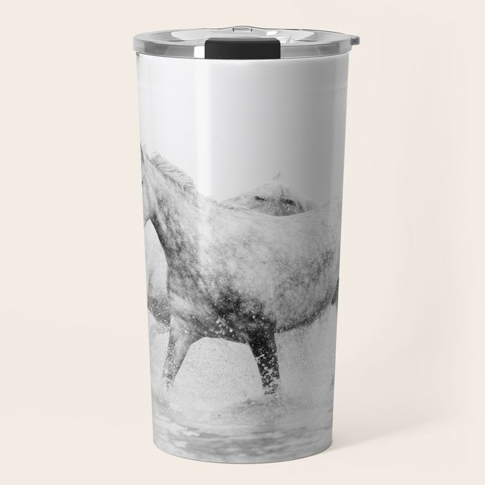 Wild Horses - Black and White Photography Travel Mug Gallery Image 1