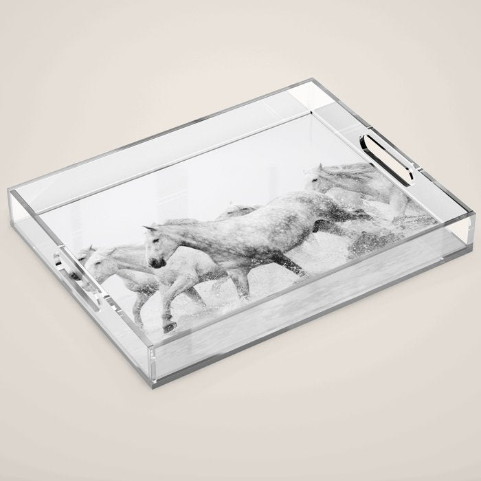 Wild Horses - Black and White Photography Acrylic Tray Gallery Image 1