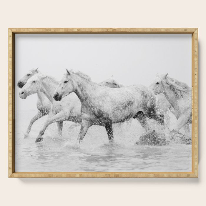 Wild Horses - Black and White Photography Serving Tray Gallery Image 1