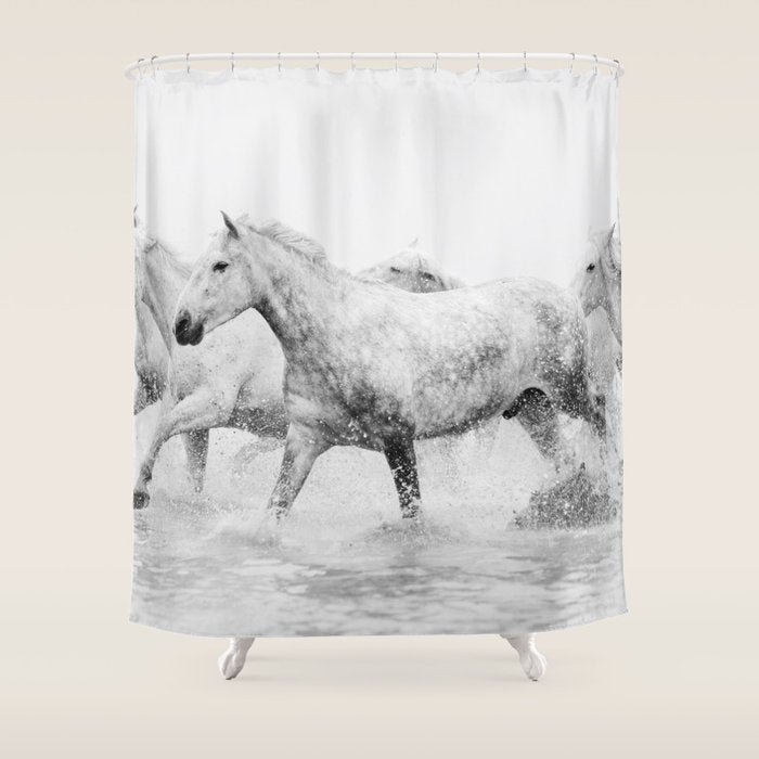 Wild Horses - Black and White Photography Shower Curtain Gallery Image 1