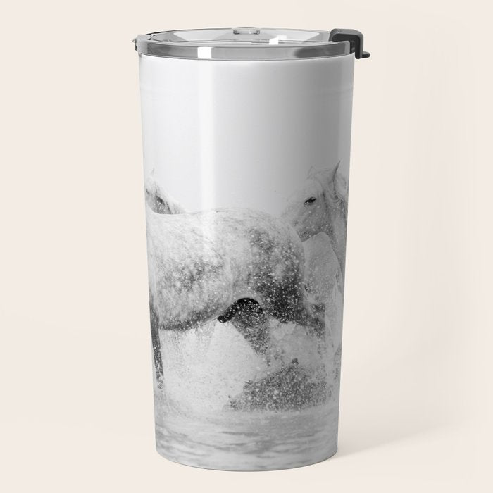 Wild Horses - Black and White Photography Travel Mug Gallery Image 2