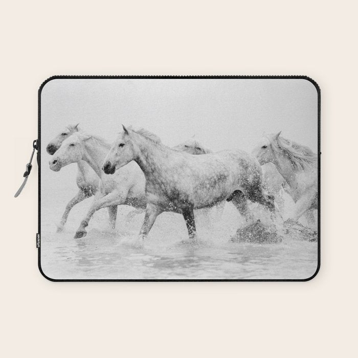 Wild Horses - Black and White Photography Laptop Sleeve Gallery Image 1