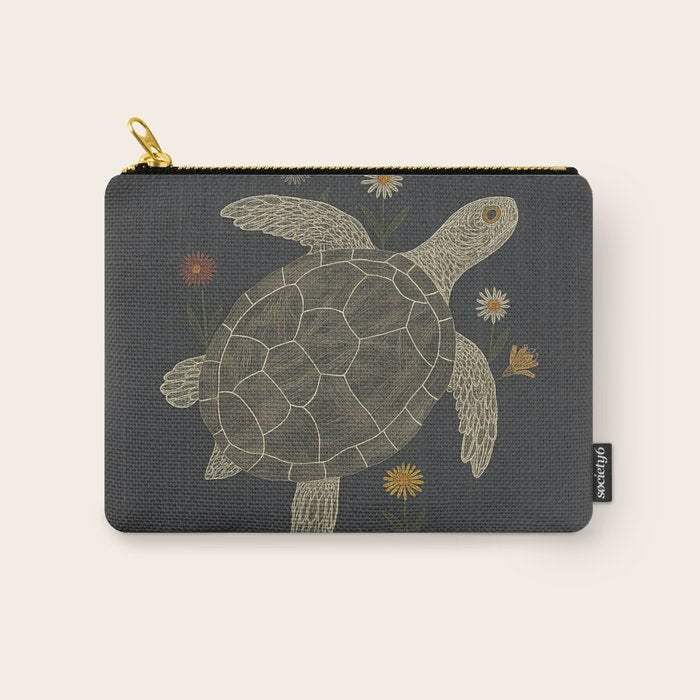 Turtle with Flowers Carry All Pouch Gallery Image 1