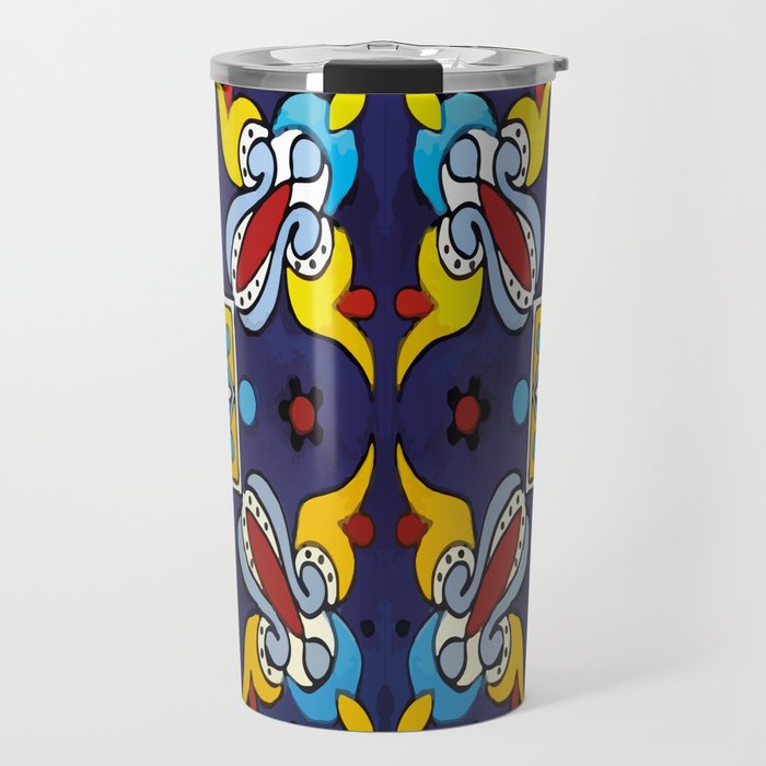 Abstract blue cruz mexican modern talavera tile wall Travel Mug Gallery Image 1
