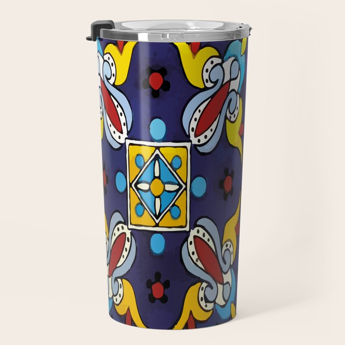 Abstract blue cruz mexican modern talavera tile wall Travel Mug Gallery Image 3