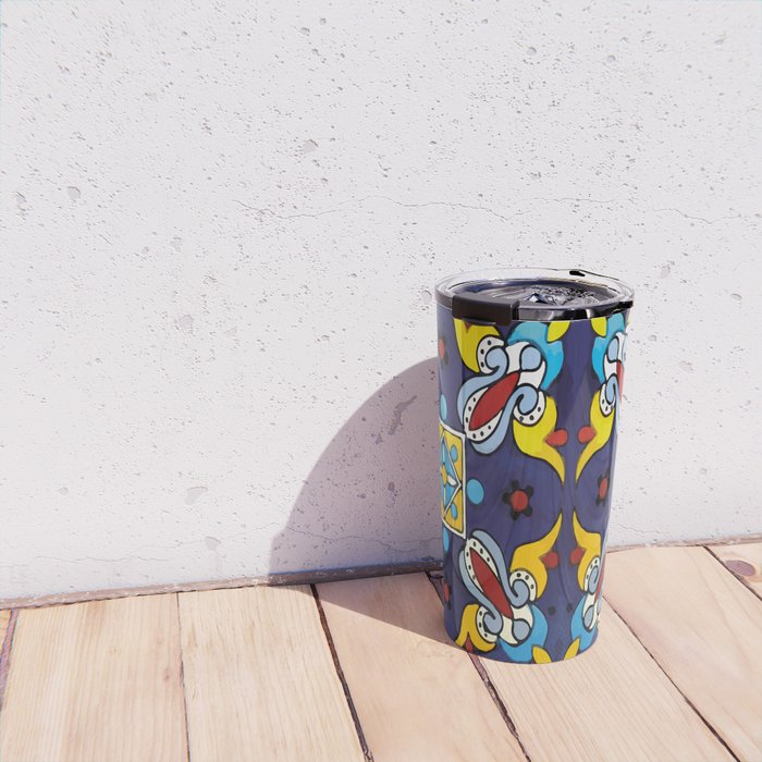 Abstract blue cruz mexican modern talavera tile wall Travel Mug Gallery Image 4