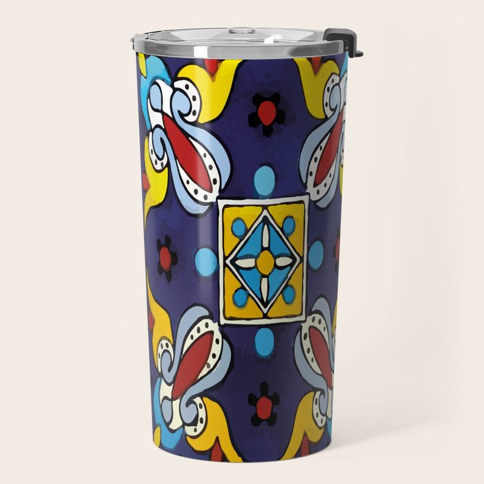 Abstract blue cruz mexican modern talavera tile wall Travel Mug Gallery Image 2