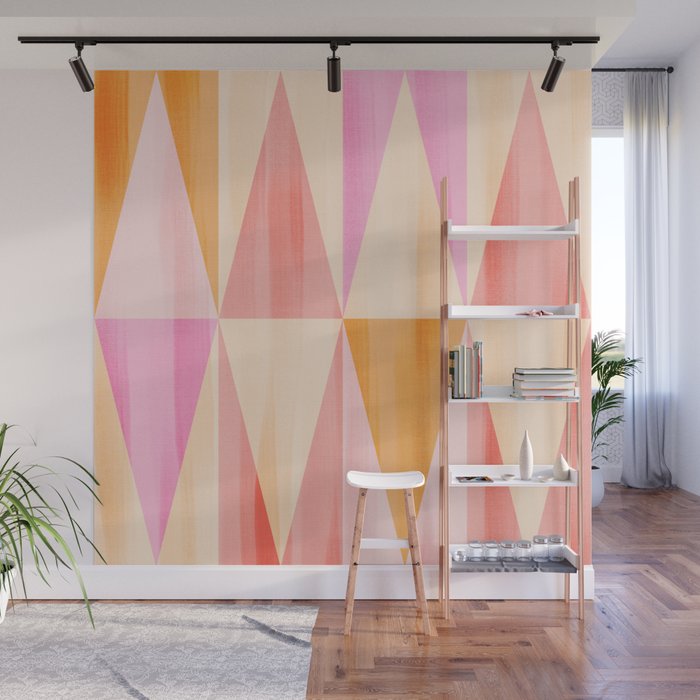 Mid Mod Deco Diamond Pattern 2. Peachy Wall Mural Gallery Image 1