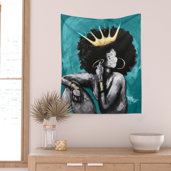 Naturally Queen VI  TEAL Wall Tapestry Gallery Image 2