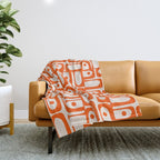 Mid Century Modern Piquet Abstract Multi Pattern in 70s Orange and Cream Beige Throw Blanket Gallery Image 1