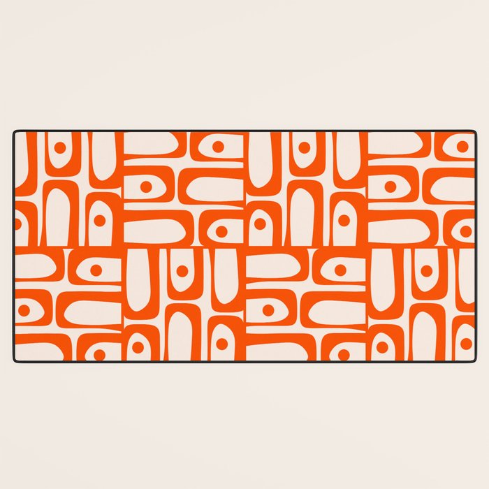 Mid Century Modern Piquet Abstract Multi Pattern in 70s Orange and Cream Beige Desk Mat Gallery Image 3
