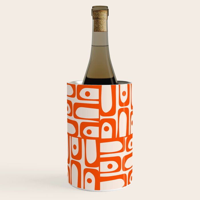 Mid Century Modern Piquet Abstract Multi Pattern in 70s Orange and Cream Beige Wine Chiller Gallery Image 1