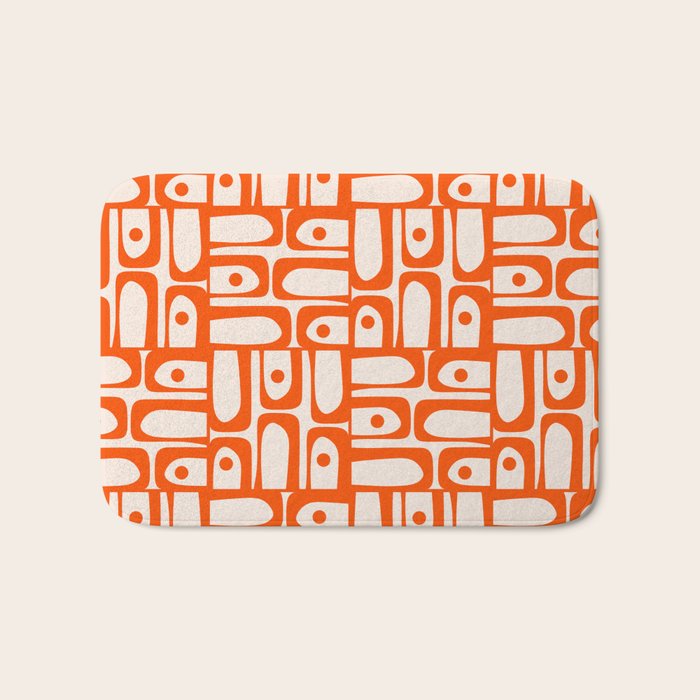 Mid Century Modern Piquet Abstract Multi Pattern in 70s Orange and Cream Beige Bath Mat Gallery Image 1