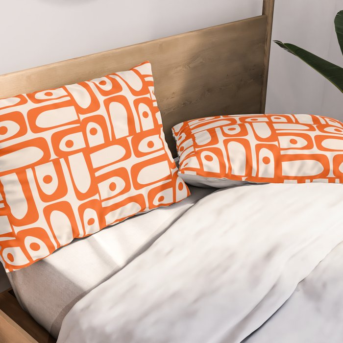 Mid Century Modern Piquet Abstract Multi Pattern in 70s Orange and Cream Beige Pillow Sham Gallery Image 2