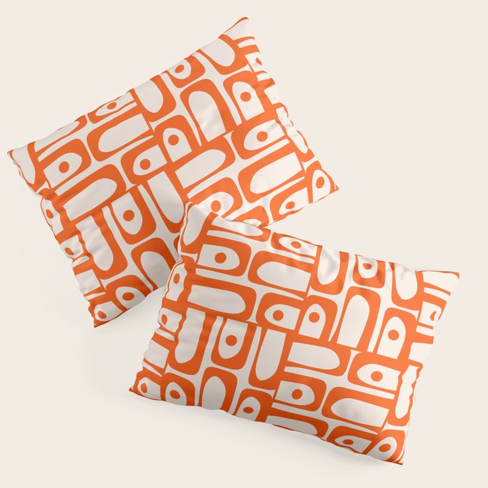 Mid Century Modern Piquet Abstract Multi Pattern in 70s Orange and Cream Beige Pillow Sham Gallery Image 3
