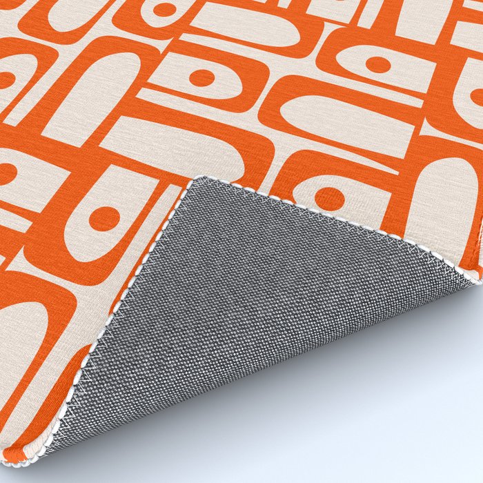 Mid Century Modern Piquet Abstract Multi Pattern in 70s Orange and Cream Beige Rug Gallery Image 4