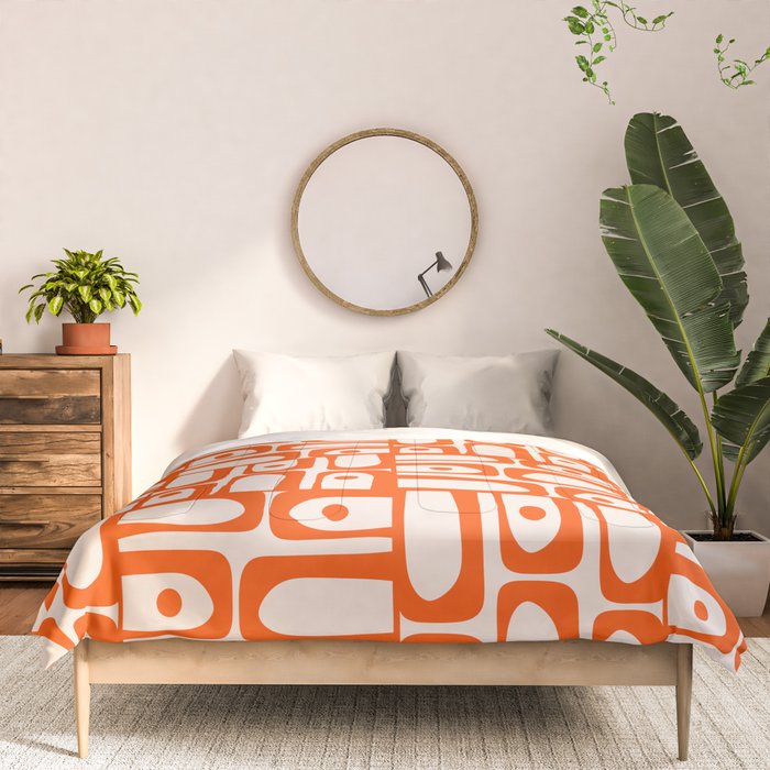 Mid Century Modern Piquet Abstract Multi Pattern in 70s Orange and Cream Beige Comforter Gallery Image 3