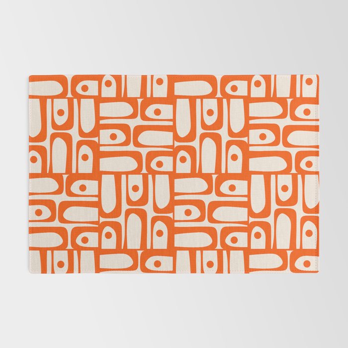 Mid Century Modern Piquet Abstract Multi Pattern in 70s Orange and Cream Beige Rug Gallery Image 2