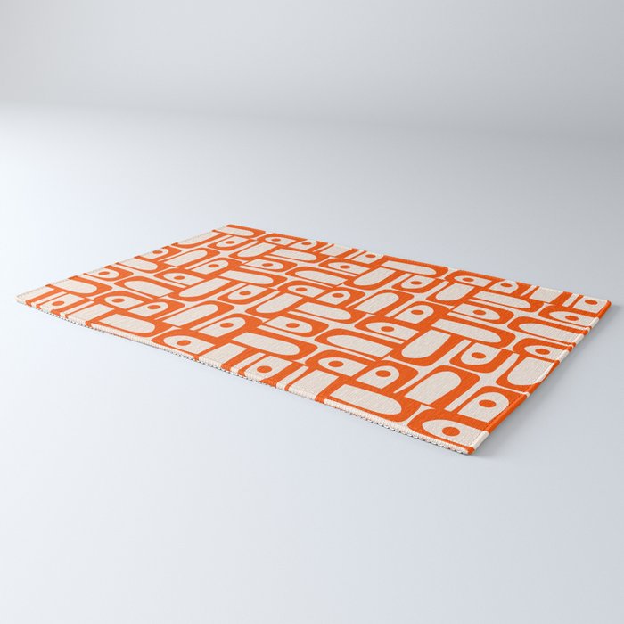 Mid Century Modern Piquet Abstract Multi Pattern in 70s Orange and Cream Beige Rug Gallery Image 3