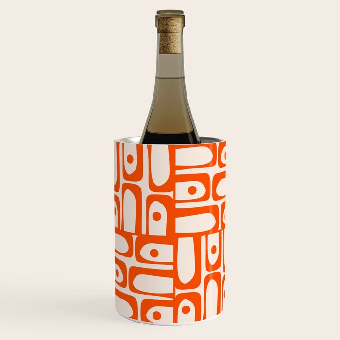 Mid Century Modern Piquet Abstract Multi Pattern in 70s Orange and Cream Beige Wine Chiller Gallery Image 3